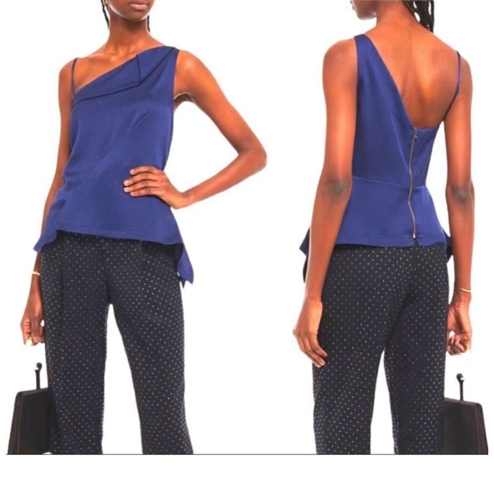 ROLAND MOURET Fira Draped silk-satin peplum asymmetrical camisole top Size 8 NEW